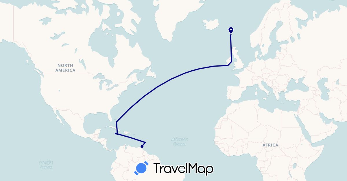 TravelMap itinerary: driving in Barbados, Bahamas, Faroe Islands, Ireland, Jamaica, Trinidad and Tobago (Europe, North America)